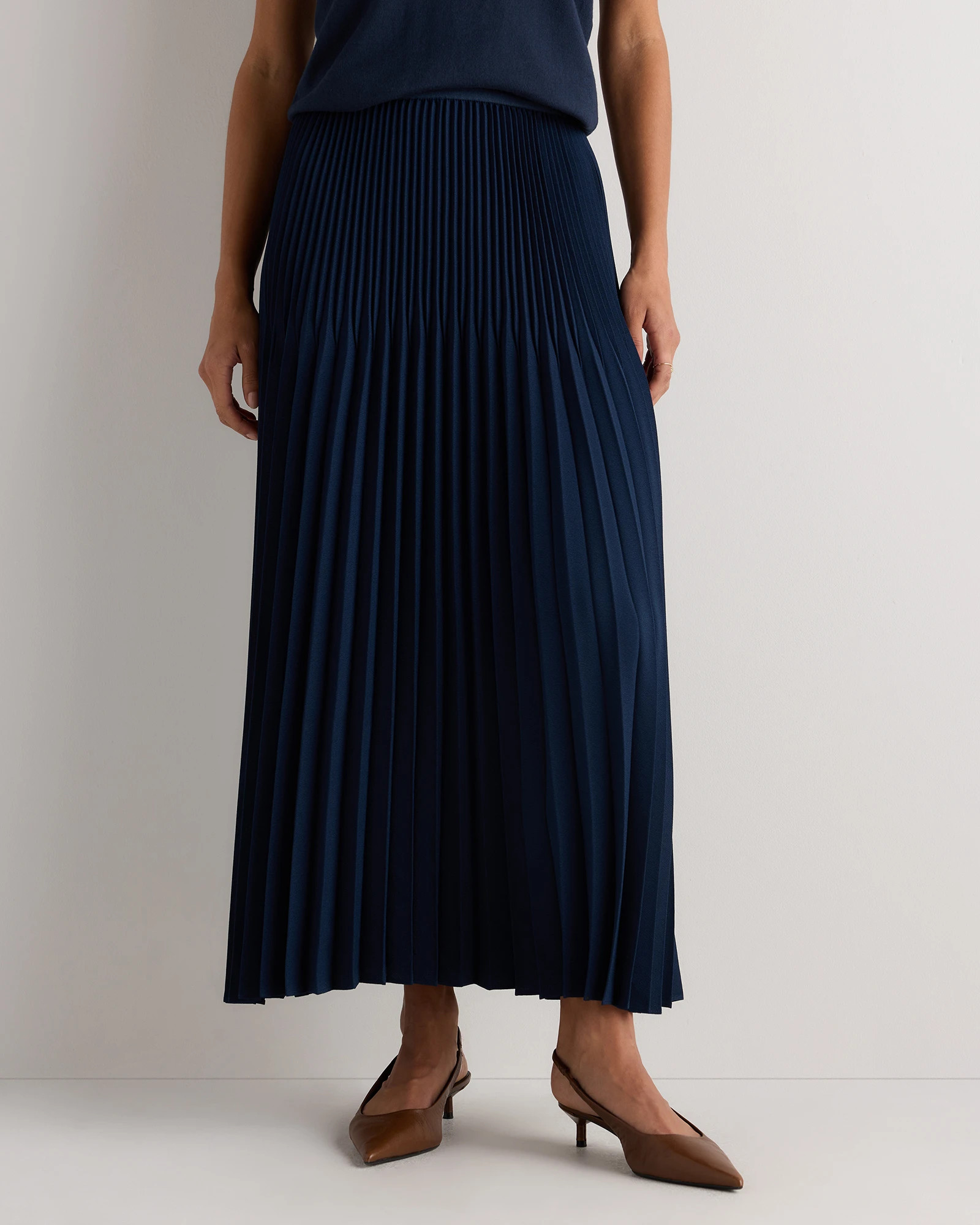 Quince | Women's Pleated Matte Midi Skirt in Coffee Bean Brown, Size Small, 100% Polyester | Quince