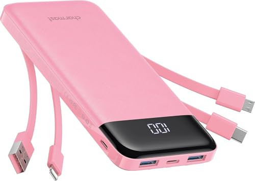 charmast Portable Charger with Built in Cables, Power Bank with Cords Wires, Slim 10000mAh Travel Battery Pack 6 Outputs 3 Inputs 3A Fast Charging for Samsung Google Pixel LG Moto iPhone iPad | Amazon (US)