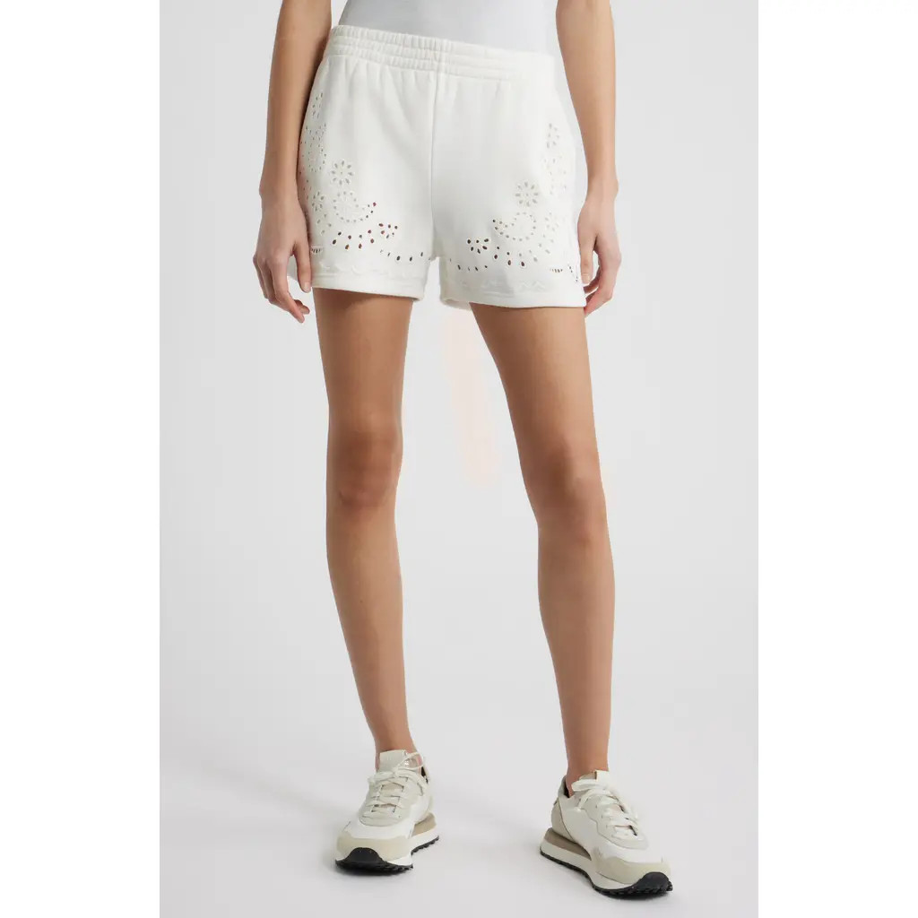 LoveShackFancy Abrah Eyelet Knit Shorts in True White at Nordstrom, Size Medium | Nordstrom
