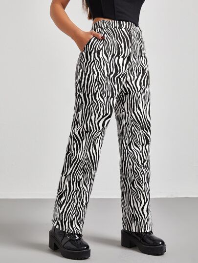 SHEIN Slant Pocket Zebra Striped Pants | SHEIN