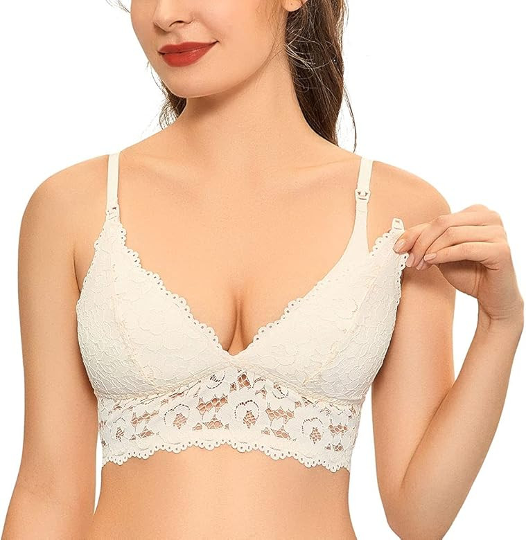 MOMANDA Women's Lace Nursing Bra Wirefree Padded Breastfeeding Maternity Bralette Cute | Amazon (US)
