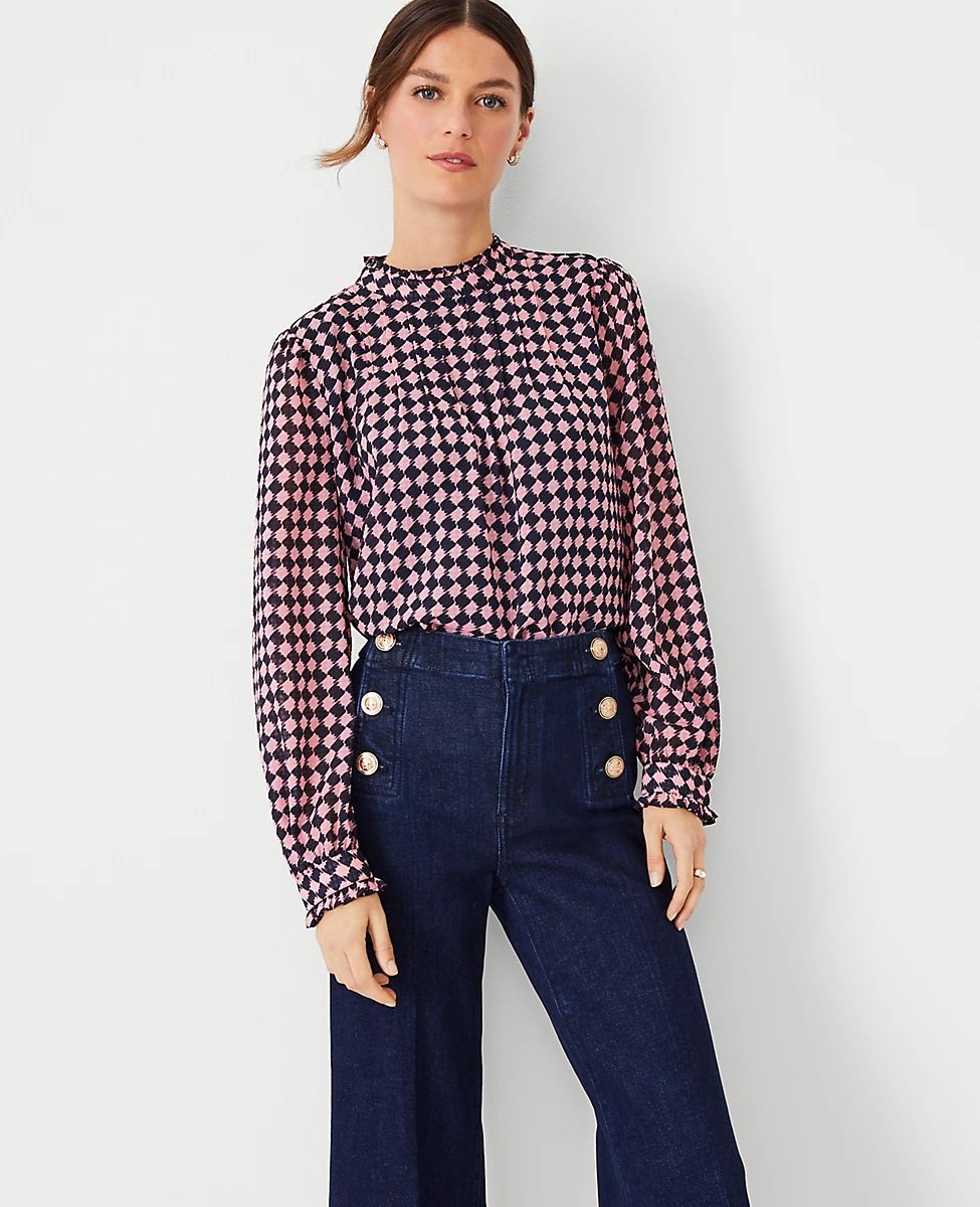 Pintucked Ruffle Neck Popover | Ann Taylor (US)