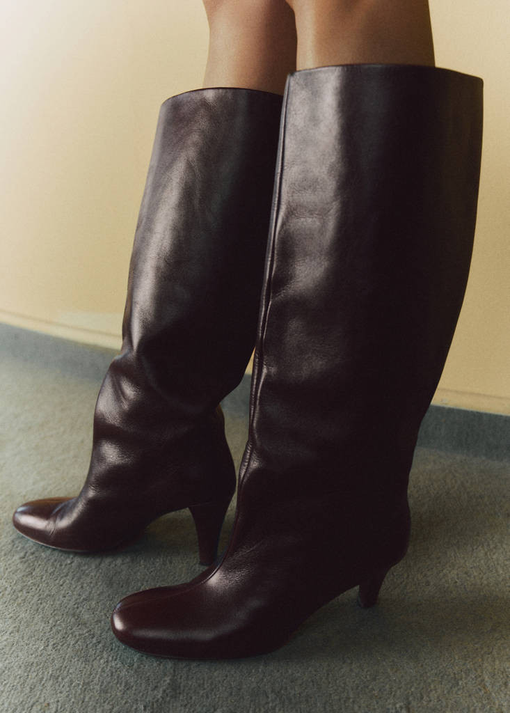 Heeled leather boots burgundy - Woman - 7½ - MANGO | Mango (US/MX/AU)