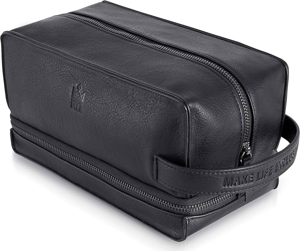 Mens Leather Toiletry Bag – Travel Dopp Kit, Shaving Bag, Grooming & Hygiene Organizer, Leather... | Amazon (US)
