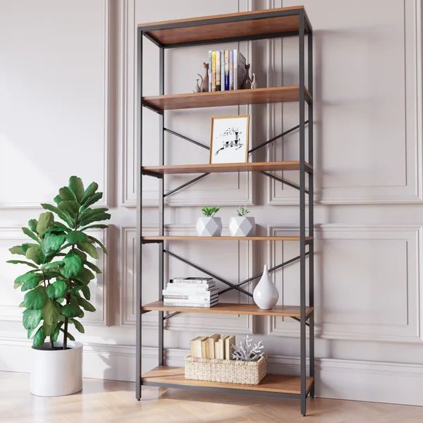 Gianantonio 70.9" x 31.5" Shelving Unit Rustic Industrial Large Bookshelf for Home Decor Display | Wayfair North America