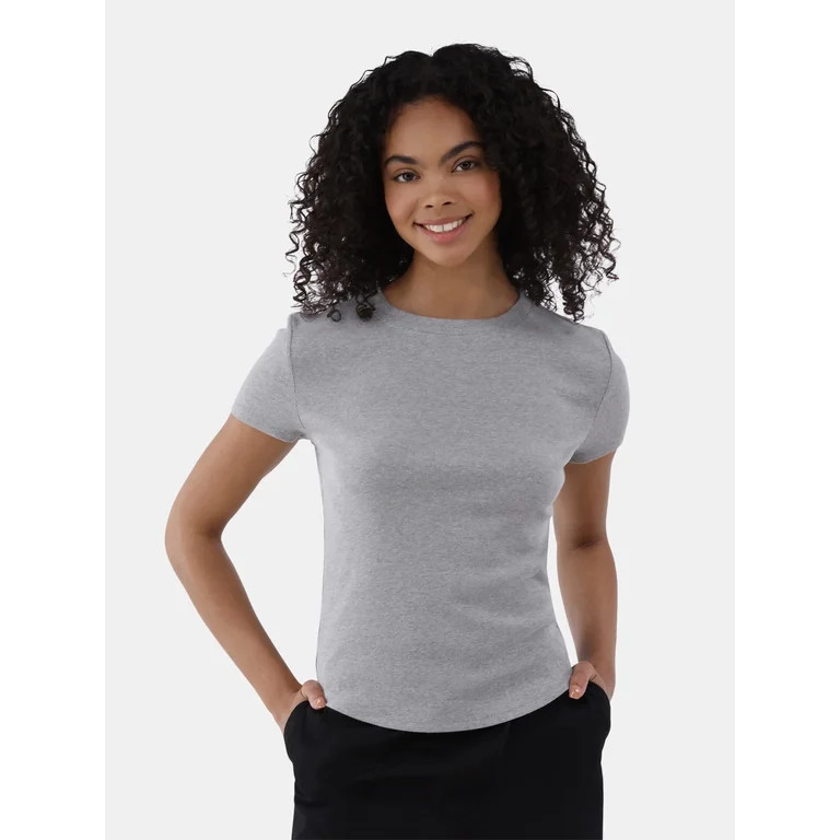 No Boundaries Crewneck Tee with Short Sleeves, Women’s and Women’s Plus | Walmart (US)