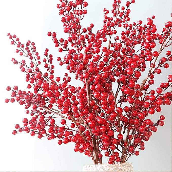 Artificial Red Berries Christmas Berries Stems for Winter Home Decor Christmas Decorations | Amazon (US)