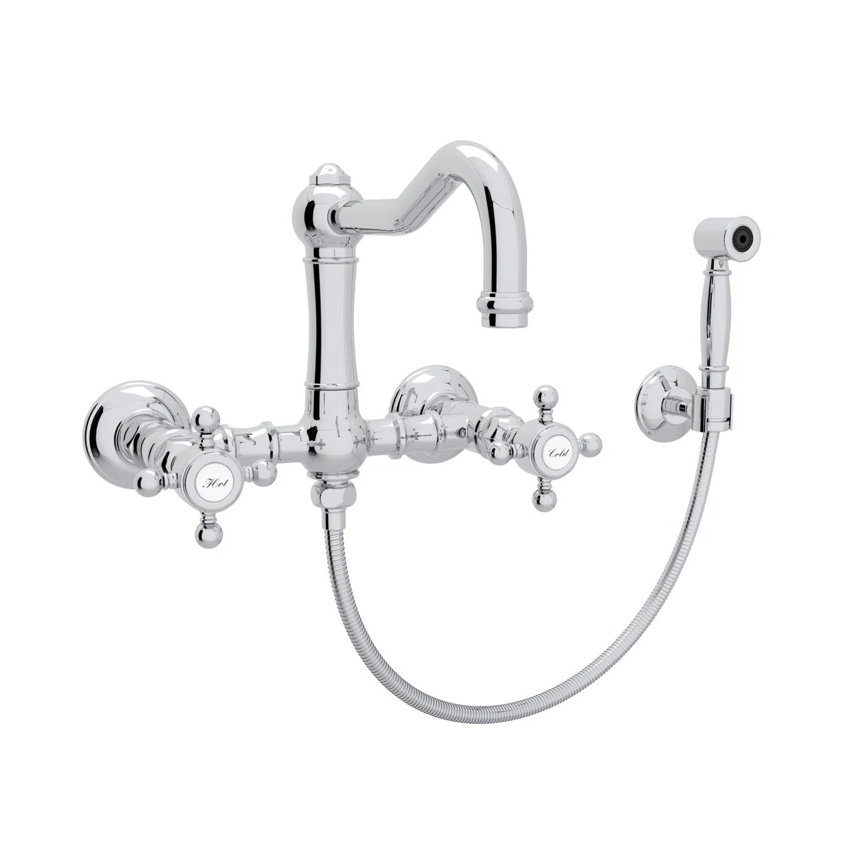 Acqui Wall Mount Bridge Kitchen Faucet With Sidespray And Column Spout A1456LMWSAPC-2 | Wayfair North America