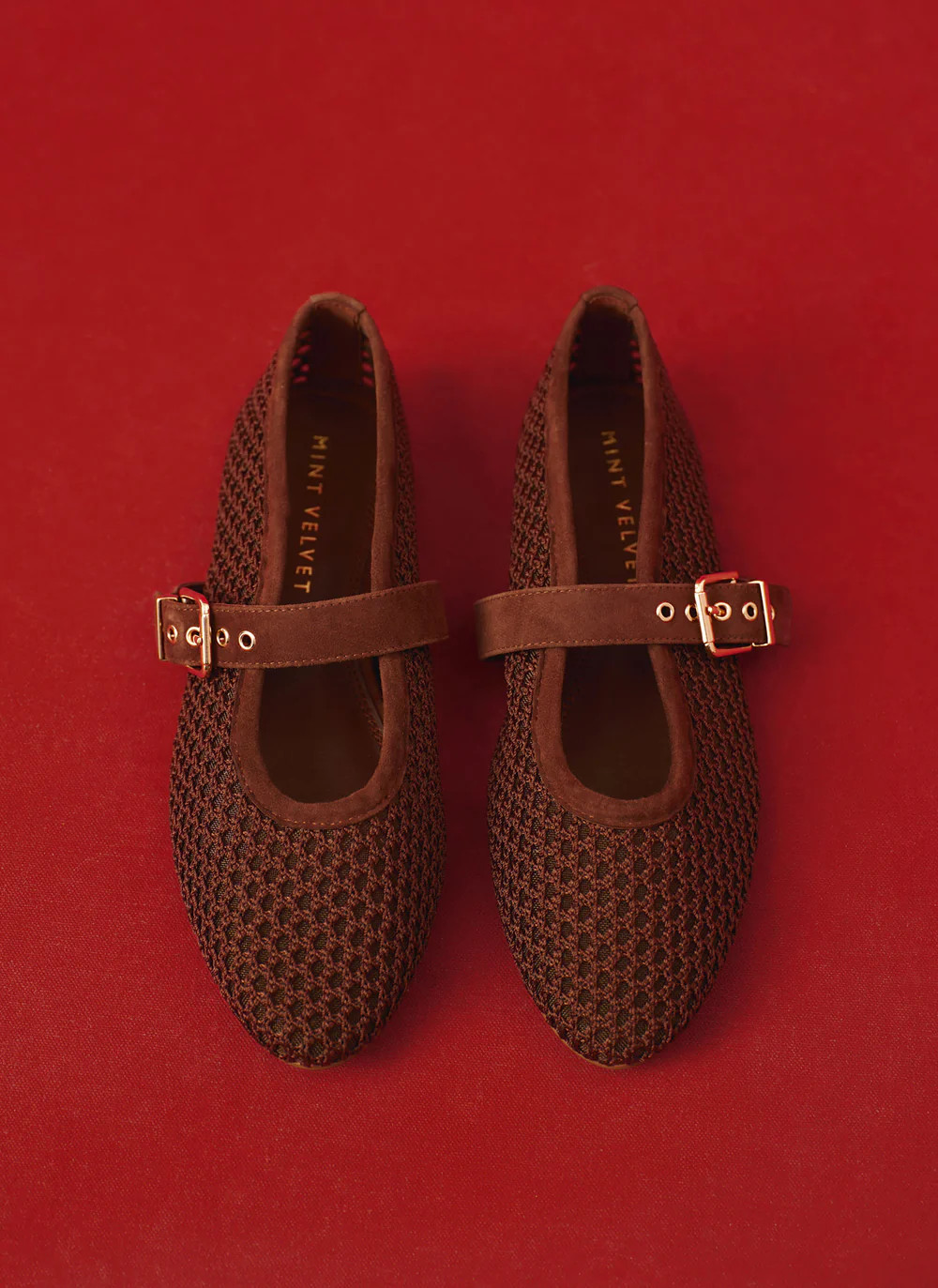 Trixie Brown Mesh Ballet Flat Pumps | Mint Velvet