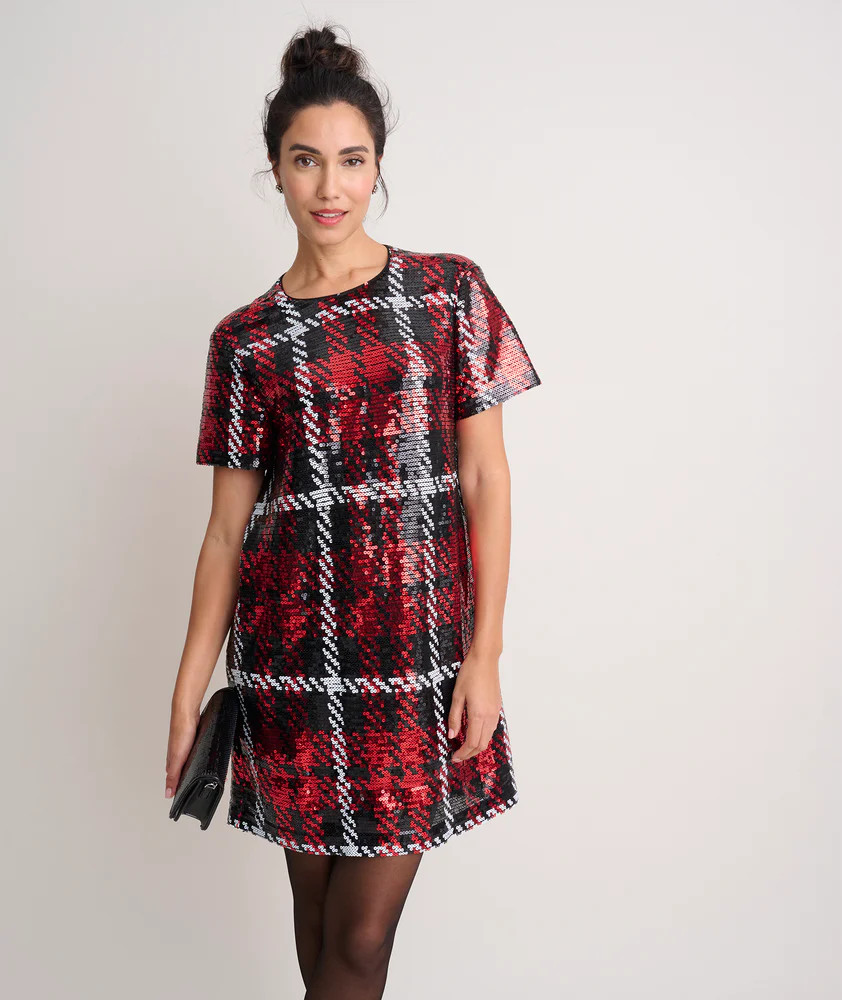 Short-Sleeve Sequin Plaid Sasha Dress | UNTUCKit (US)