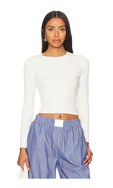 perfectwhitetee Ribbed Long Sleeve Structured Tee in Sugar from Revolve.com | Revolve Clothing (Global)