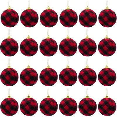 24Pcs Christmas Ball Buffalo Plaid Fabric Christmas Balls 2.75"/70Mm Hanging Ornaments Xmas Baubles Decorative Christmas Tree Hanging Ornaments For Pa | Wayfair North America