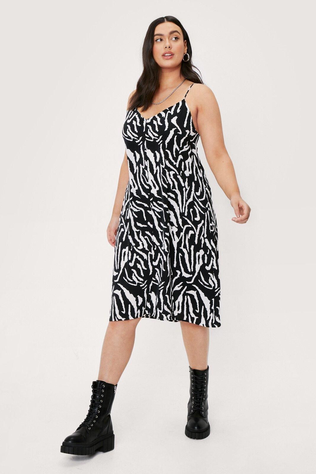 Plus Size Zebra Print V Neck Cami Midi Dress | Nasty Gal (US)