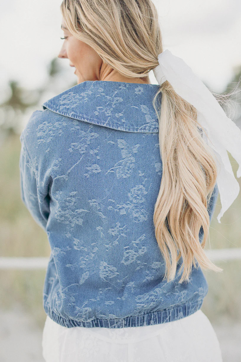 Josie Bomber Jacket in Floral Denim | Ivy City Co