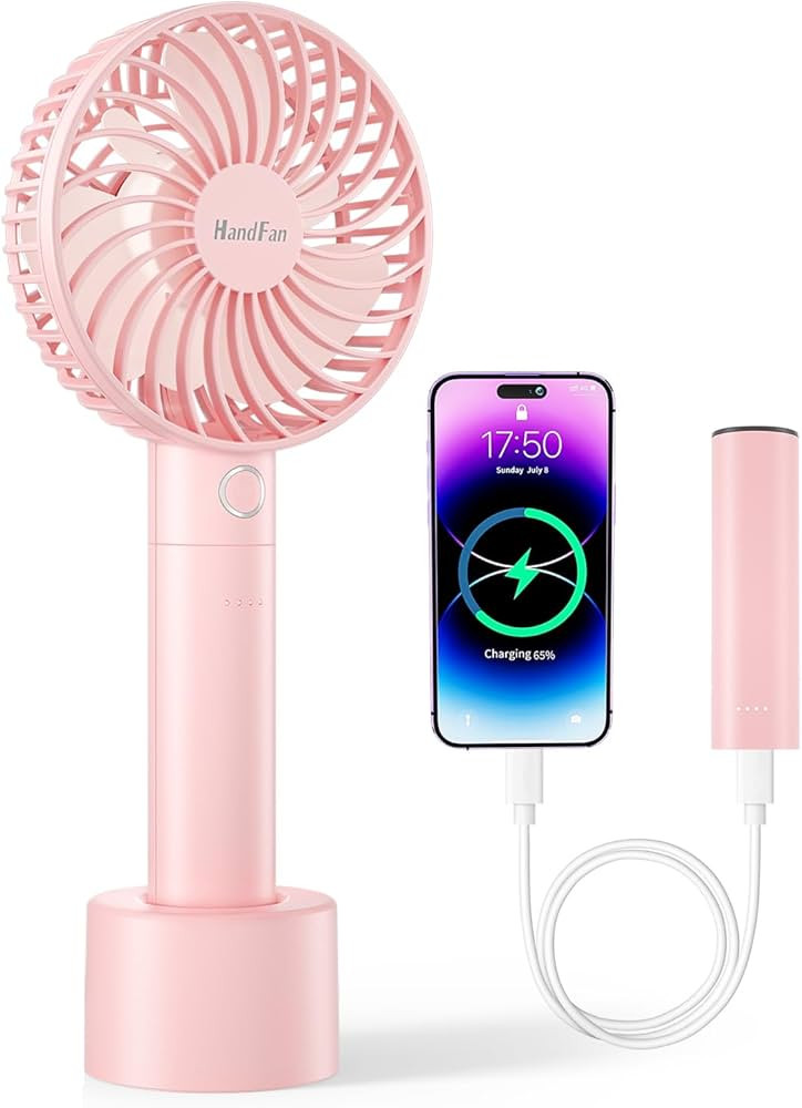 HandFan Portable Handheld Fan with Portable Charger, Rechargeable Mini Desk Fan with Charging Bas... | Amazon (US)