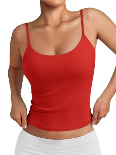 Trendy Queen Womens Double Lined Adjustable Spaghetti Strap Tank Tops Red | Amazon (US)