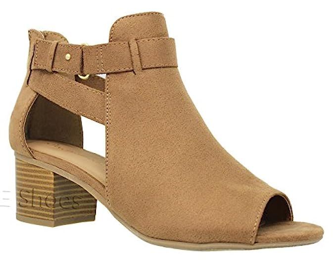 MVE Shoes Women's Chunky Heel Cutout Bootie -Comfy Pionted Toe Boots | Amazon (US)
