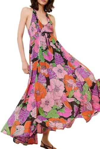 Amiblvowa Women Floral Maxi Dress Sexy Sleeveless Backless A-Line Long Flowy Dress Back Cut Out S... | Amazon (US)