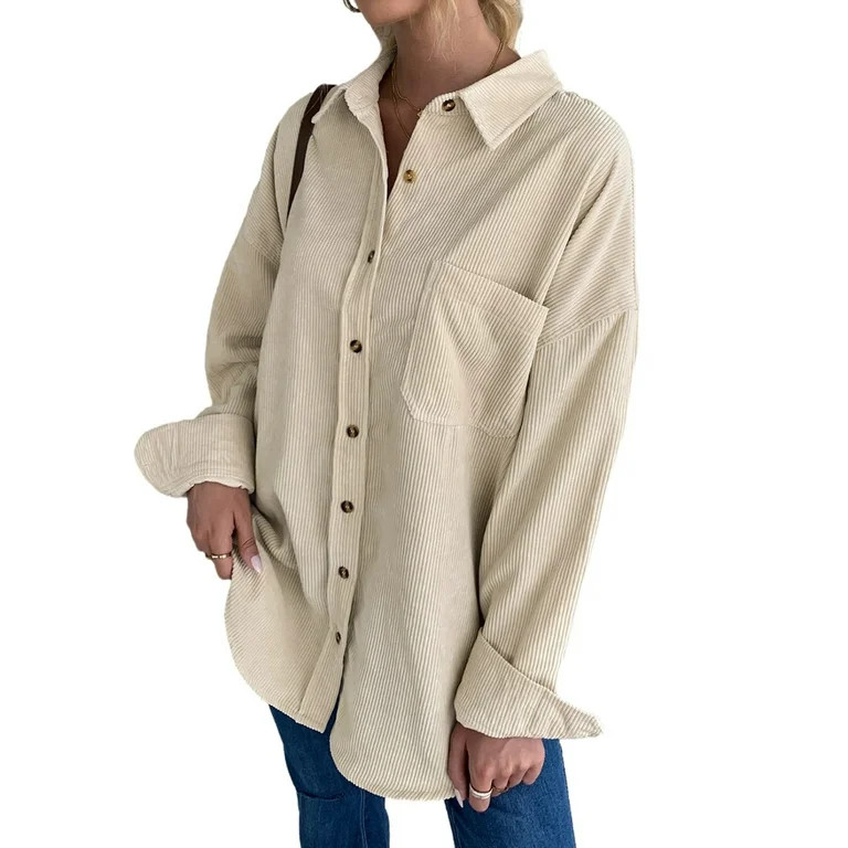 FARYSAYS Women's Corduroy Shirts V Neck Tee Long Cuffed Sleeve Button Down Stripes Color Block Bl... | Walmart (US)
