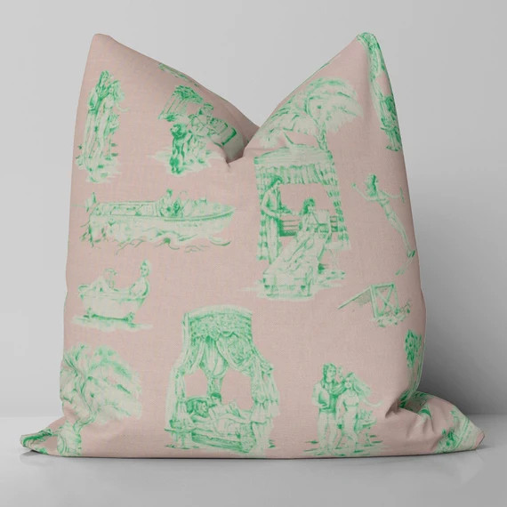 Uptown Toile Pillow Cover/ Cabana Kelly - Etsy | Etsy (US)