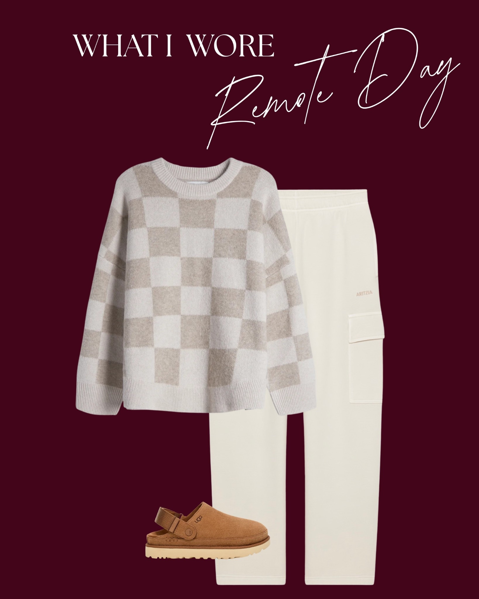 We love a remote work day, and today I actually got ready a bit. I threw on my checkerboard sweater from Oak and Fort, my Aritzia cargo sweatpants and Ugg clogs. 

#LTKootd #LTKMidsize