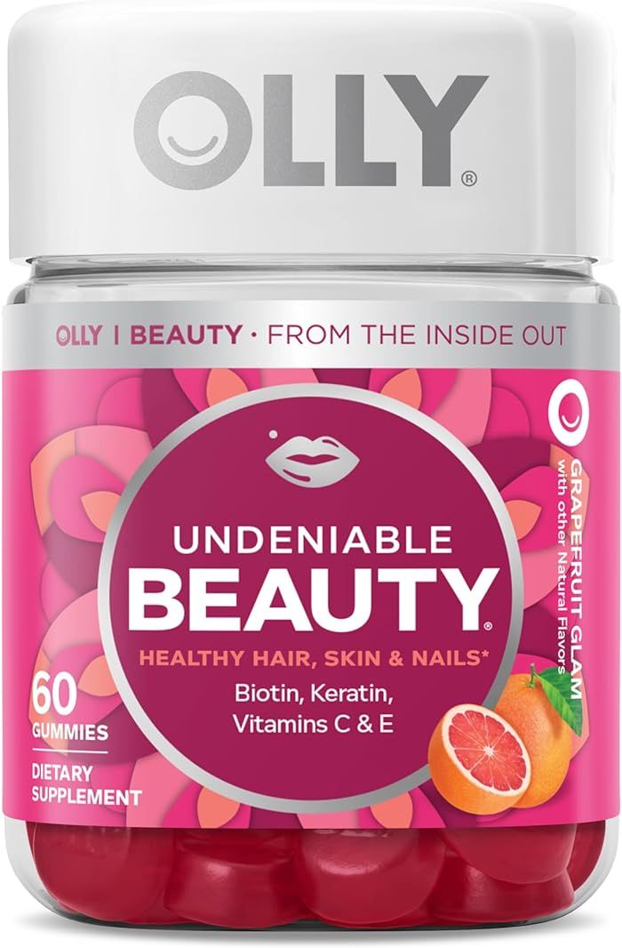 OLLY Undeniable Beauty Gummy, For Hair, Skin, Nails, Biotin, Vitamin C, Keratin, Chewable Supplement, Grapefruit, 30 Day Supply - 60 Count | Amazon (US)