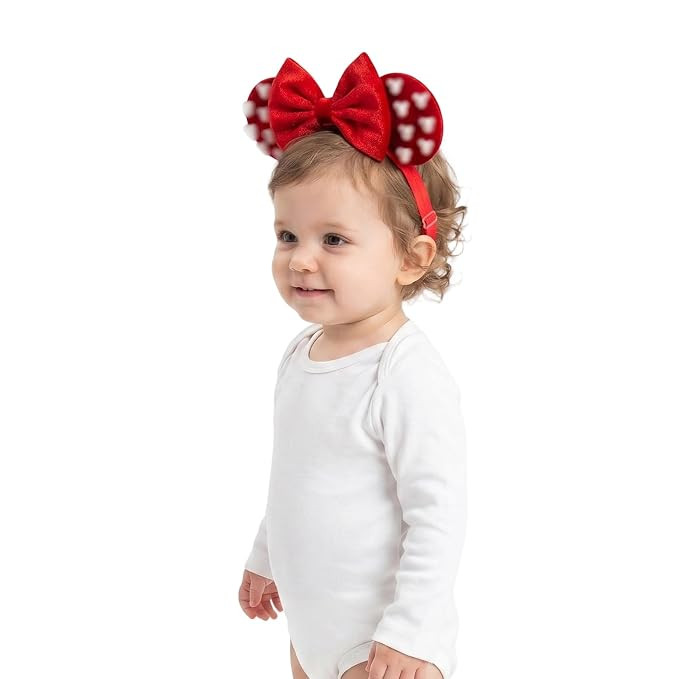 Red Velvet Mouse Ear Elastic Headband with Beadings Pearls, Adjustable Hair Bow Hairband Fashion ... | Amazon (US)