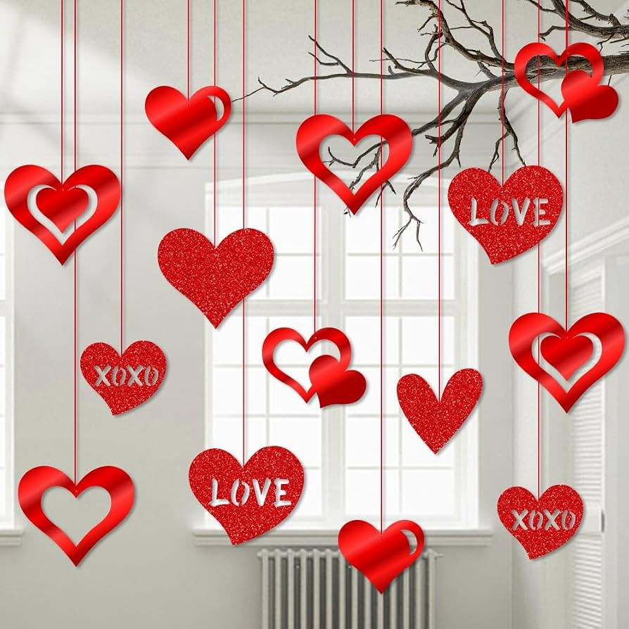16 Pack Valentines Hanging Decorations-Valentine Heart Decor, Glitter Valentine Love Hanging Orna... | Amazon (US)