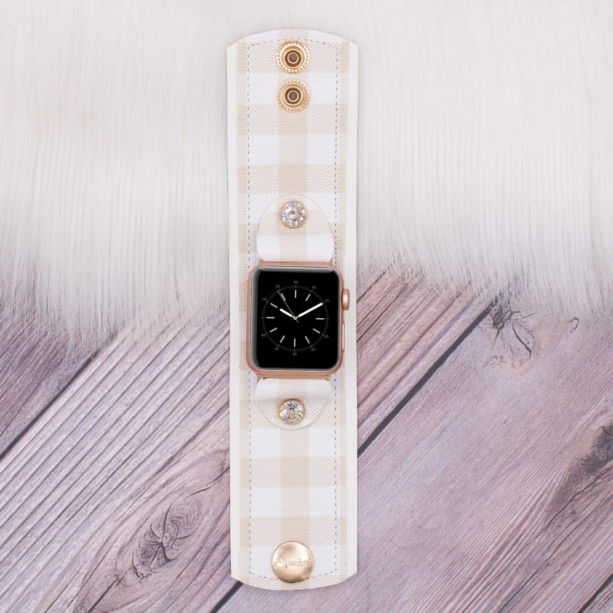 Limited Edition Cuff Band in Buffalo Plaid in Beige with White | Sparkl