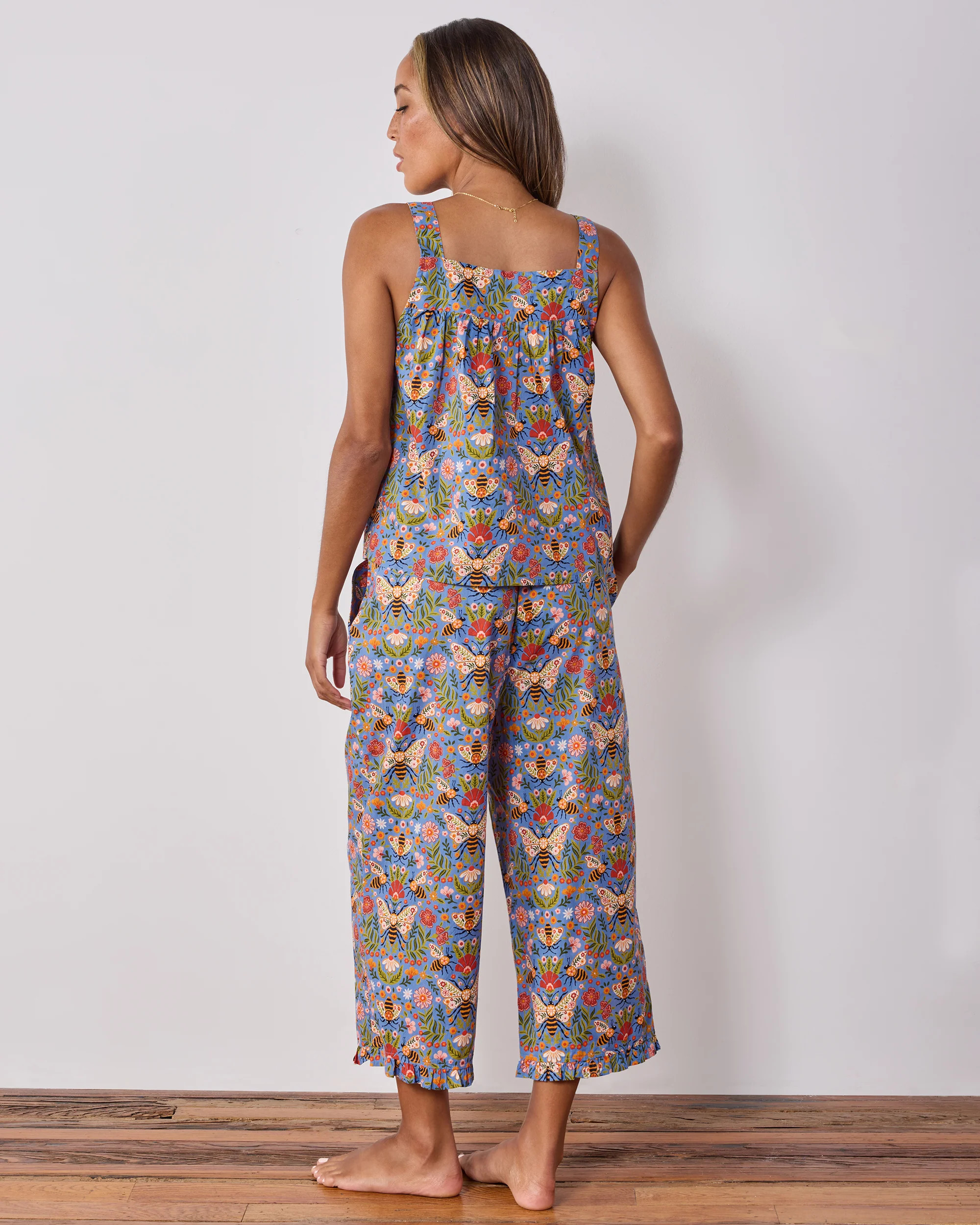 Bee Tapestry - Back To Bed Cropped Pant Set - Delphinium Blue | Printfresh