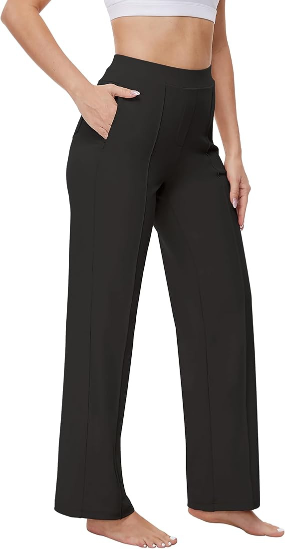 Women’s 27"/29"/31" Wide Leg Pull On Loose Yoga Gym Pants, High Waist Tall, Petite, Regular Wor... | Amazon (US)