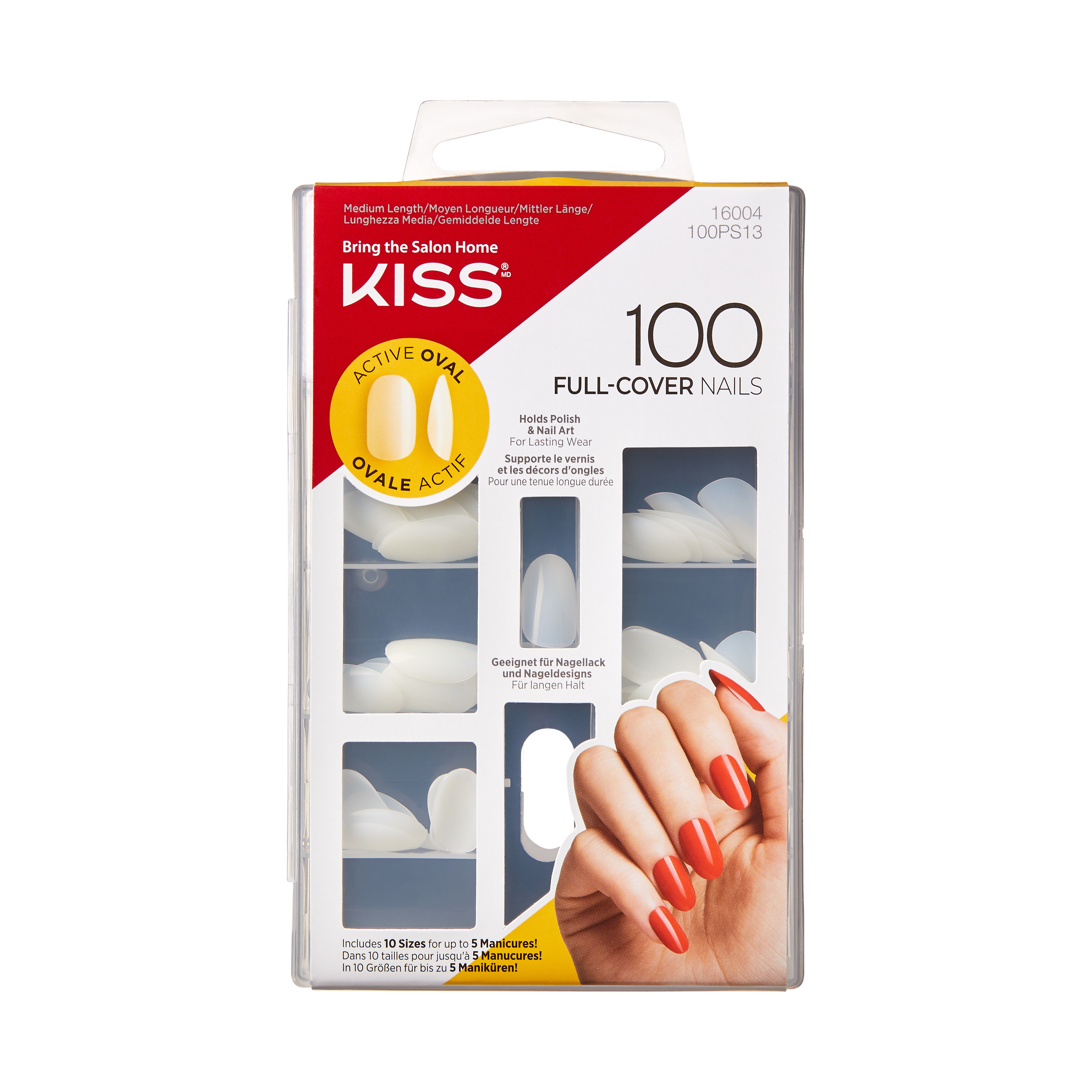 KISS 100 Full Cover Fake Nails Kit, Medium Length - Active Oval | Walmart (US)