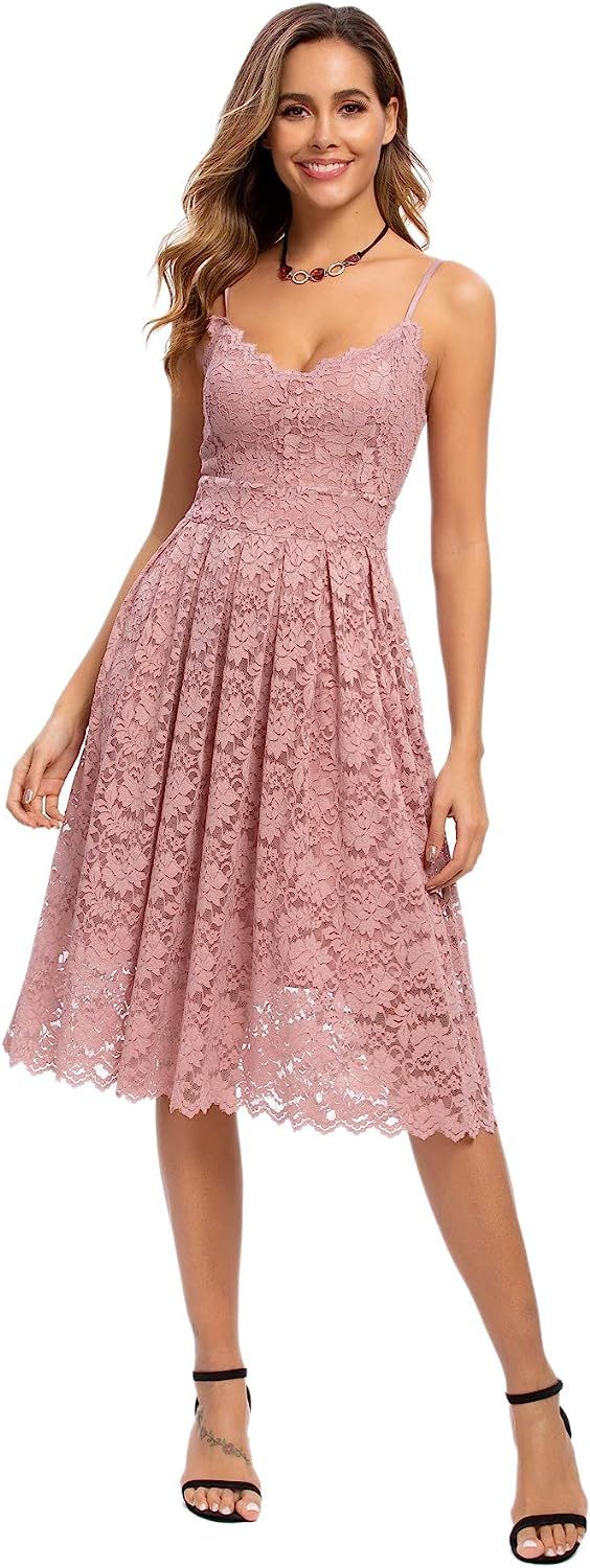 Womens Lace Floral Overlay V Neck Dress Wedding Bridesmaid Cocktail Party Bodycon Dresses | Amazon (US)