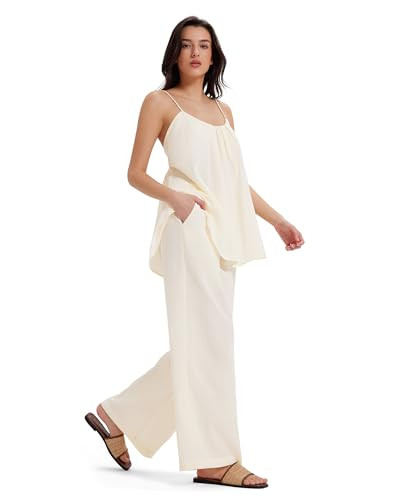 MOOSLOVER Women Linen Summer Two Piece Sets Backless Lounge Outfits Sets Travel Beach Vacation Cl... | Amazon (US)