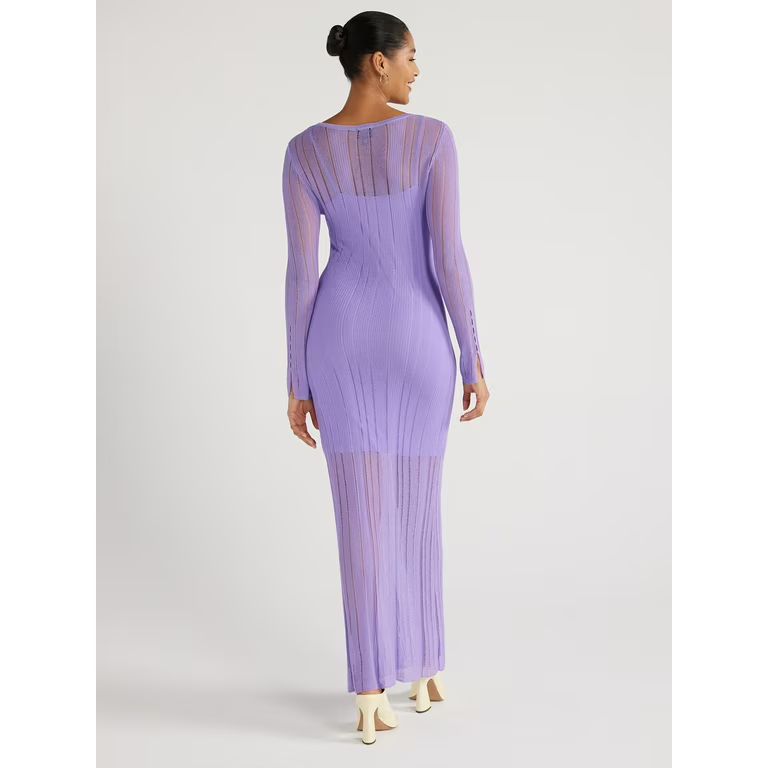 Scoop Women’s Sheer Maxi Sweater Dress with Lining, Sizes XS-XXL | Walmart (US)
