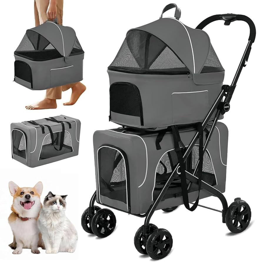 Double Dog Stroller, Foldable 3-in-1 Cat Strollers with 2 Detachable Carriers, Safety Belt, Washa... | Amazon (US)