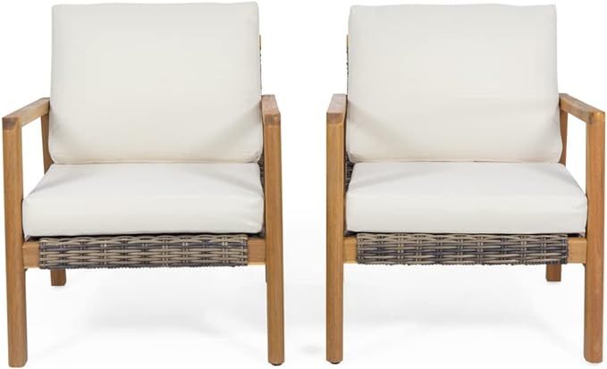 Christopher Knight Home Crystal Outdoor Acacia Wood Club Chairs with Wicker Accents (Set of 2), T... | Amazon (US)