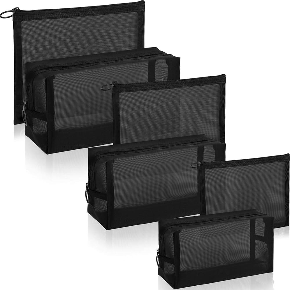 6 Pieces Mesh Makeup Bags Mesh Cosmetic Bag Portable Travel Organizing Zipper Pouch Toiletries Ma... | Amazon (US)