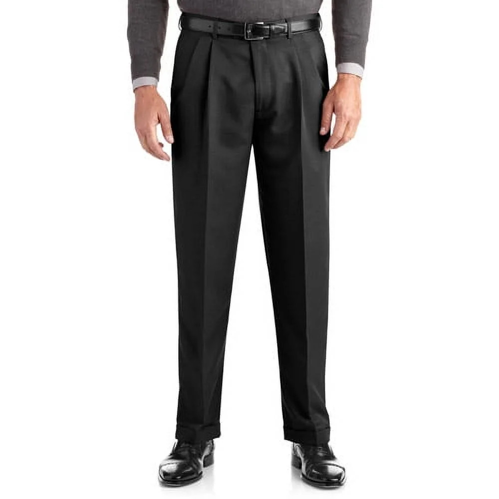 George Big & Tall Men's Pleated Cuffed Microfiber Dress Pants with Adjustable Waistband | Walmart (US)
