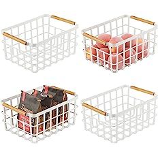 mDesign Metal Wire Food Organizer Storage Bin Basket with Bamboo Handles for Kitchen Cabinets/Pan... | Amazon (US)