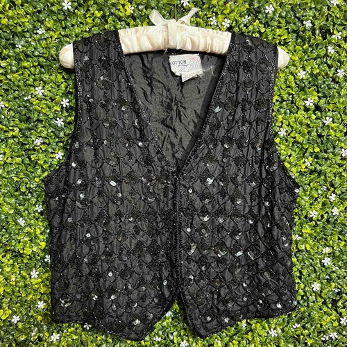 Vtg 80s Cotton Zone Black Silk Beaded Vest Large  | eBay | eBay CA