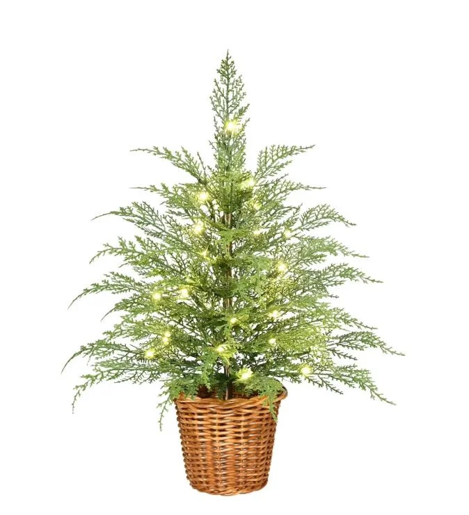 24" Pre-Lit Green Cypress Artificial Christmas Tree with 30 Warm White Twinkle LED Lights, by My_... | Walmart (US)