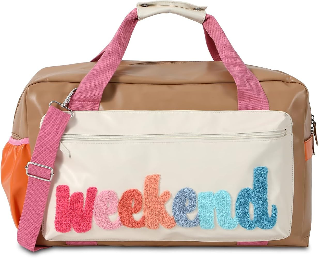 DYSHAYEN Chenille Letter Travel Duffle Bag Large PU Leather Weekender Overnight Bag for Women Car... | Amazon (US)
