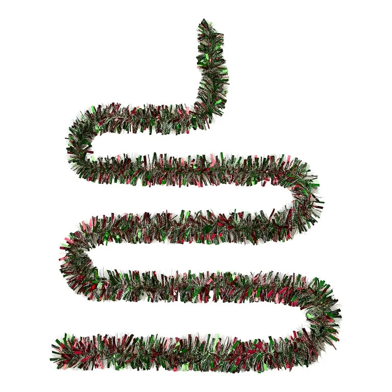 Tinsel Christmas Garland, Red and Green with Snow Blush, 12', by Holiday Time | Walmart (US)
