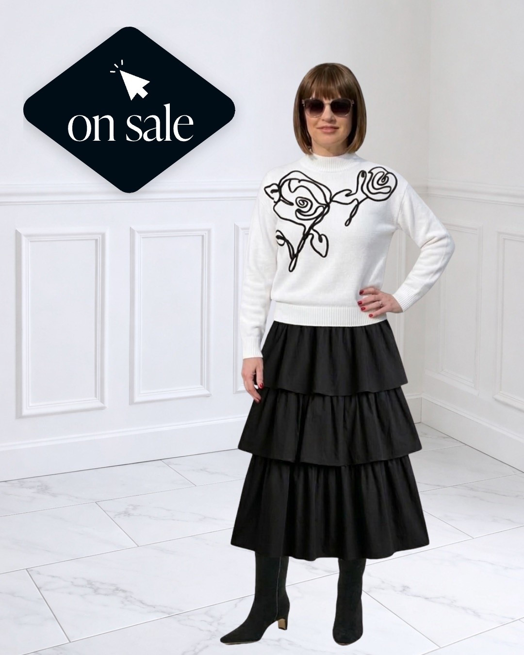 ‼️SALE‼️Sweater + Ruffled Skirt + Boots are ALL on SALE!! Wearing XS in Sweater + 6 in Skirt 
Love ❤️ the black detail on the Sweater ❤️ Sold in Petite 

Follow my LTK @fashionistanyc on the @shop.LTK app to view this post and get my exclusive app-only content!

#liketkit #LTKgrwm #LTKootd #LTKSaleAlert
@shop.ltk
https://liketk.it/606kz
