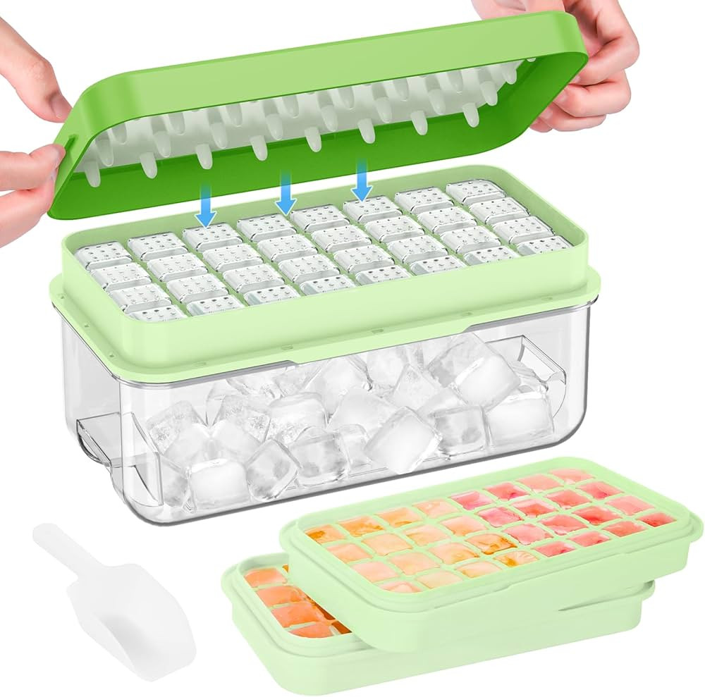 PHINOX Ice Cube Tray With Lid and Bin, Ice Trays for Freezer, Flexible Ice Cube Trays, Making 64 ... | Amazon (US)