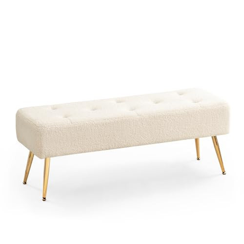 Furnimart Faux Fur Boho Bench Ottoman Upholstered Tufted Bench with Padded Seat, Footrest Foot Stool with Sturdy Metal Leg, for Bedroom Living Room Entryway | Amazon (US)