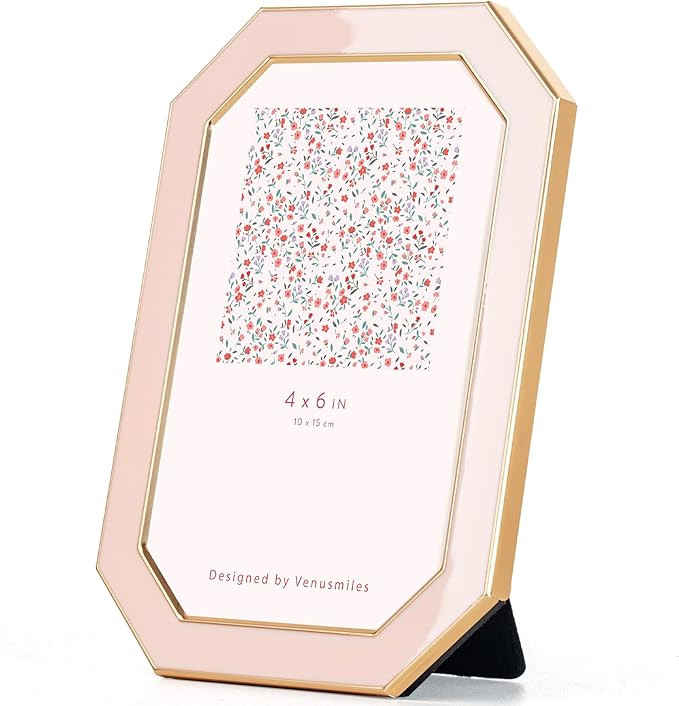 Venusmiles 4x6 Enamel Picture Frame, Octagonal Gold Metal Edge with Easel, High Definition Temper... | Amazon (US)