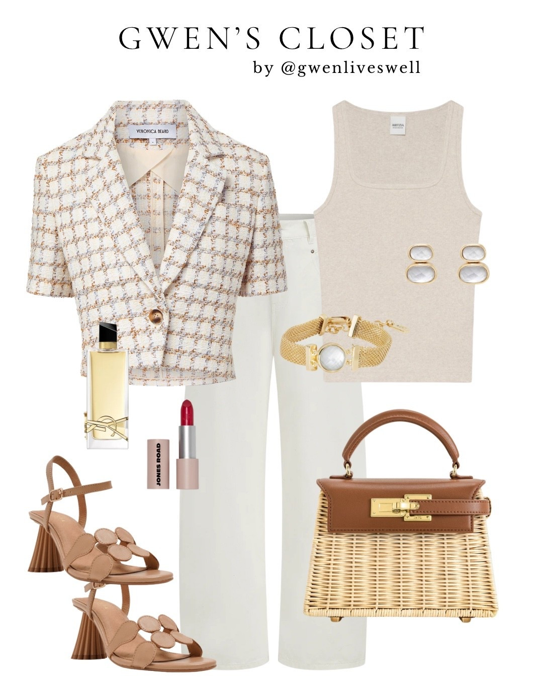 Summer neutrals done right 🤍✨

This @Veronica Beard  tweed blazer instantly elevates a simple tank and white denim. Paired with woven flats, gold accessories, and the most gorgeous wicker handbag, it’s the perfect blend of polished and effortless for lunch dates, travel days, or summer evenings out.

#LTKootd #LTKgrwm #LTKOver40