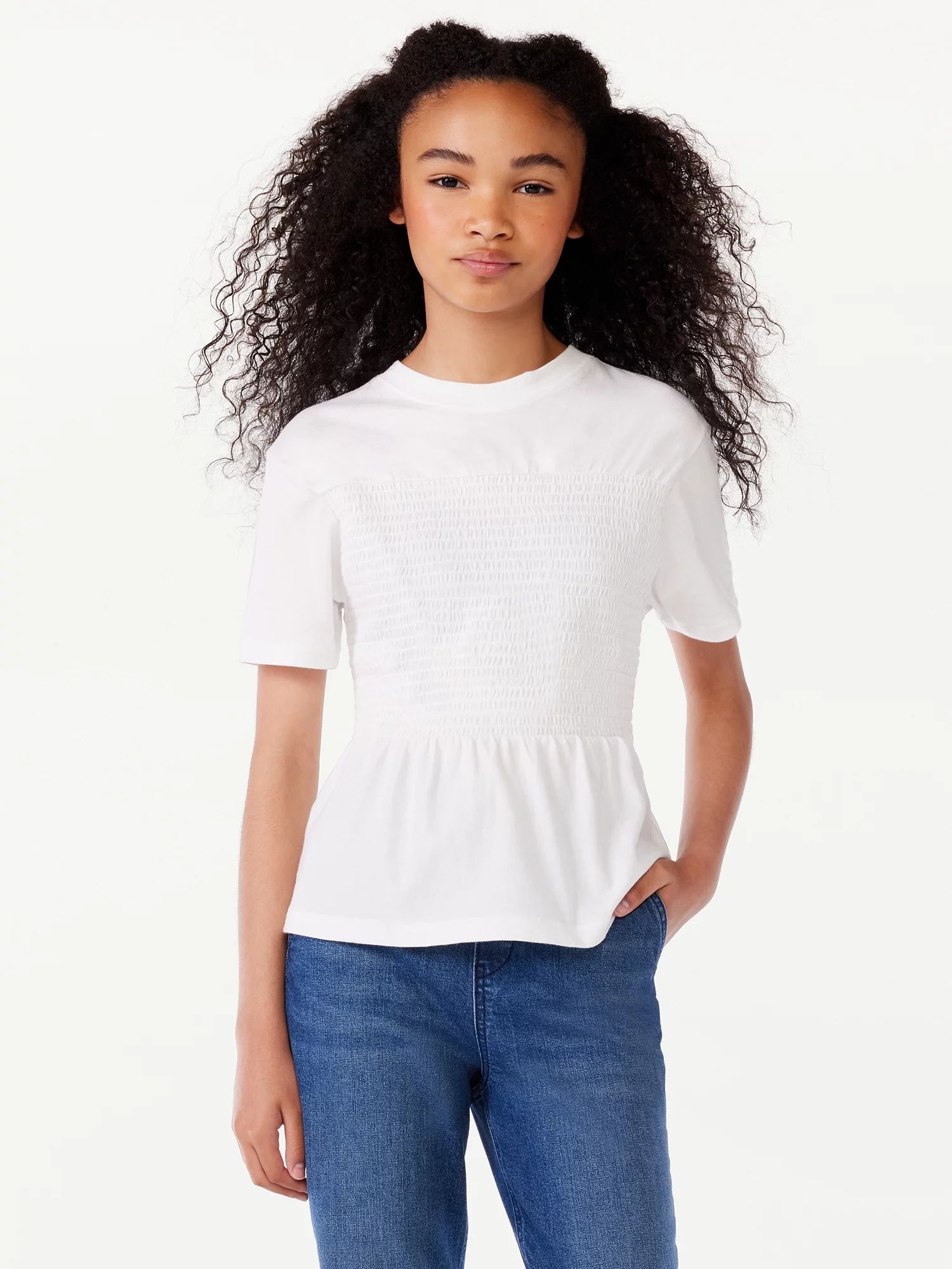 Free Assembly Girls Short Sleeve Smocked T-Shirt, Sizes 4-18 | Walmart (US)